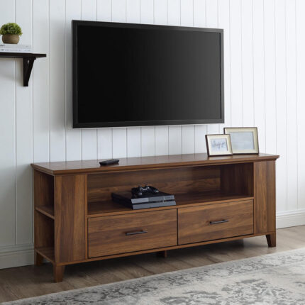 bufet tv kayu dengan laci dan rak untuk ruang tamu modern