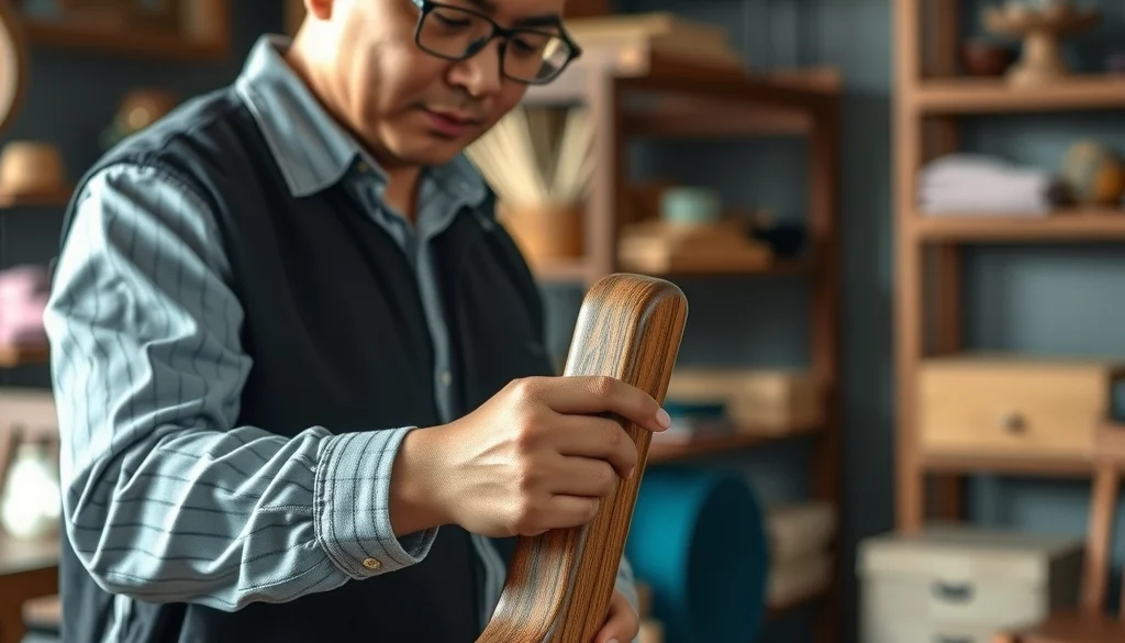 Pembeli memeriksa kualitas kayu jati asli di toko Fatmajati Sentra Kerajinan Jepon