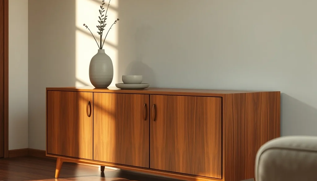 Detail sideboard Japandi jati dengan kaki ramping dan bidang depan minimalis