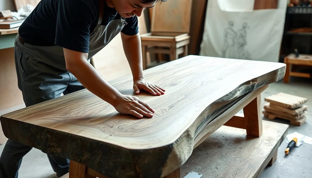 Pemeriksaan konstruksi dan sambungan coffee table jati batu alam di bengkel