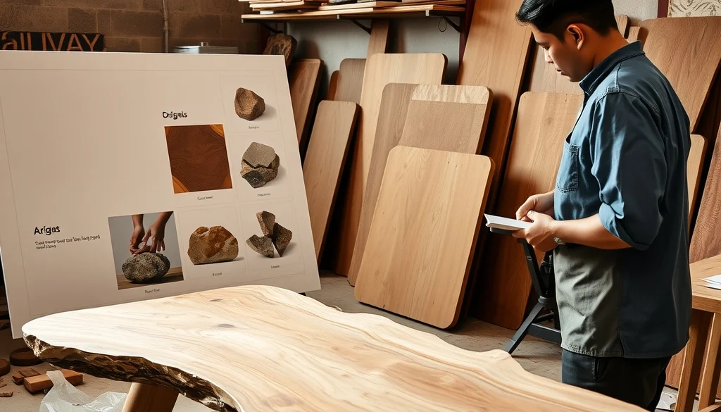 Konsultasi desain coffee table custom dengan sampel jati dan batu alam