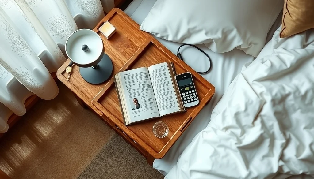 Nightstand jati ramping dengan kebutuhan malam yang tertata dan jalur berjalan lega