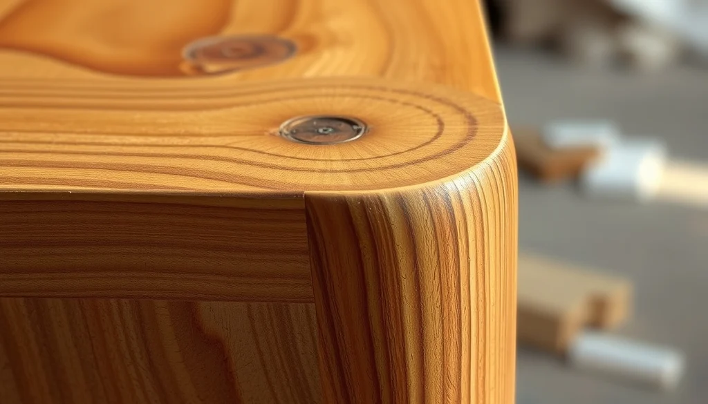 Detail sambungan dan serat alami pada meja kayu jati solid