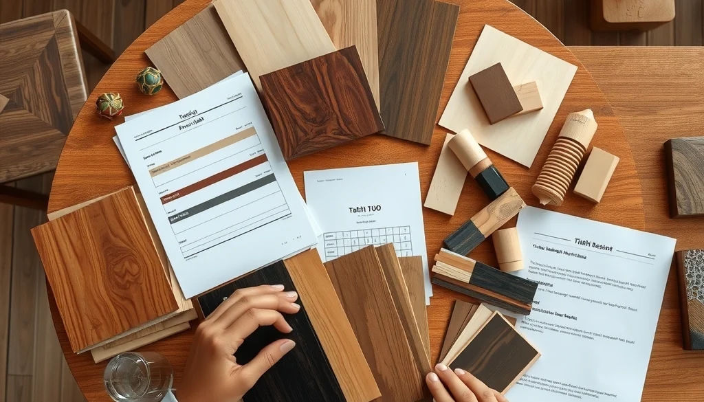 Sampel material dan finishing kayu jati untuk konsultasi furniture