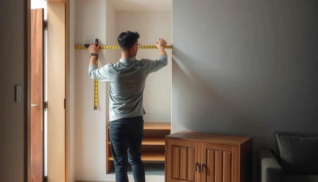 Pengukuran ruang untuk menempatkan furniture kabinet kayu jati