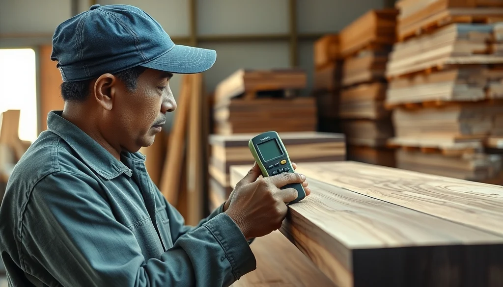Pemeriksaan kadar air papan kayu jati sebelum dibuat menjadi furniture