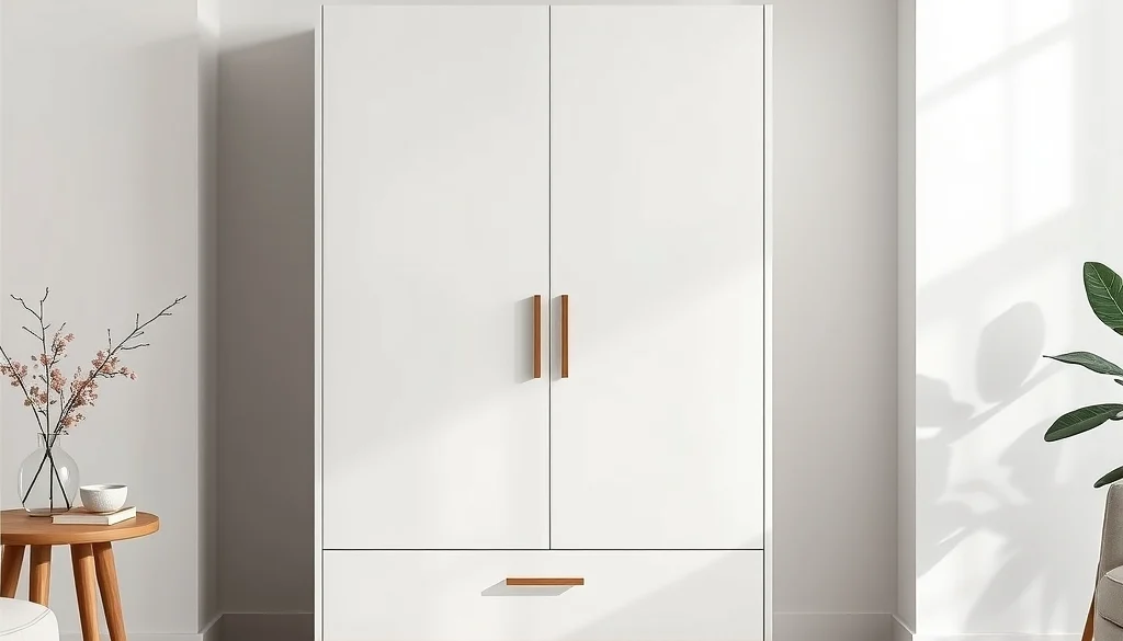 Kabinet kayu dengan finishing duco putih matte dalam interior minimalis