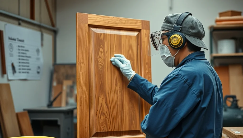 Proses aplikasi finishing water-based pada pintu kabinet kayu