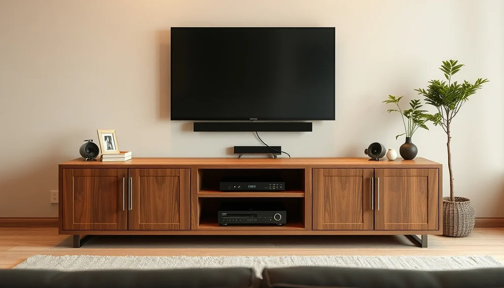 Credenza kayu jati rendah dengan kabinet tertutup untuk ruang keluarga