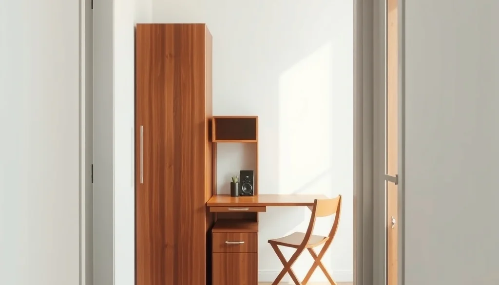 Furniture kayu multifungsi untuk ruang kecil berdinding putih