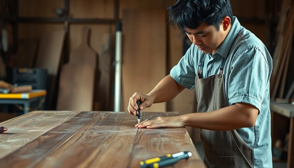 Pemeriksaan sambungan dan finishing pada meja kayu jati di workshop