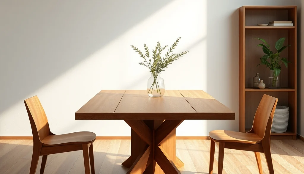 Meja makan kayu jati menjadi fokus utama ruang makan minimalis
