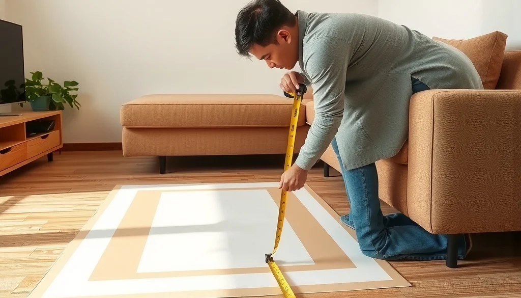 Proses mengukur ruang tamu dan jejak sofa sebelum membeli furniture