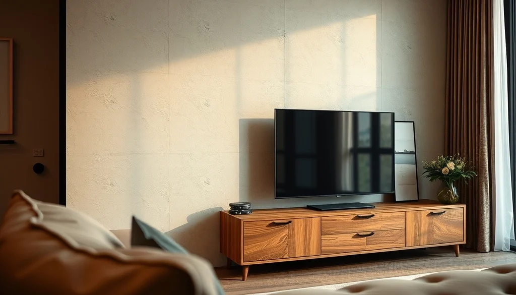 Credenza kayu jati modern sebagai titik fokus ruang tamu